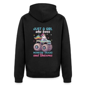 Monster Truck Einhorn Geburtstagsfeier Mädchen - Unisex Premium Bio Zip Hoodie - Schwarz - Hinten - Nico (187cm)