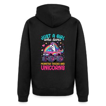 Monster Truck Einhorn Geburtstagsfeier Mädchen - Unisex Premium Bio Zip Hoodie - Schwarz - Hinten - Nico (187cm)