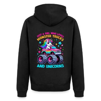 Monster Truck Einhorn Geburtstagsfeier Mädchen - Unisex Premium Bio Zip Hoodie - Schwarz - Hinten - Nico (187cm)