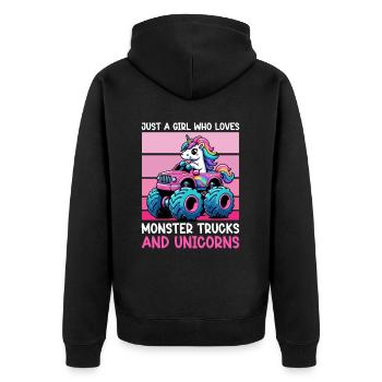 Monster Truck Einhorn Geburtstagsfeier Mädchen - Unisex Premium Bio Zip Hoodie - Schwarz - Hinten - Nico (187cm)