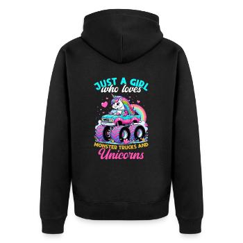 Monster Truck Einhorn Geburtstagsfeier Mädchen - Unisex Premium Bio Zip Hoodie - Schwarz - Hinten - Nico (187cm)