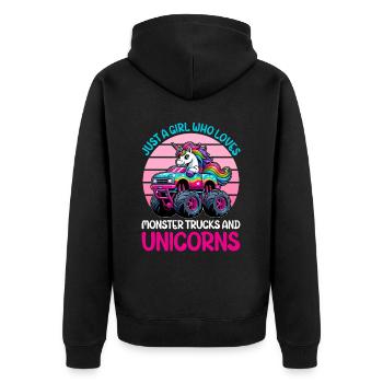 Monster Truck Einhorn Geburtstagsfeier Mädchen - Unisex Premium Bio Zip Hoodie - Schwarz - Hinten - Nico (187cm)