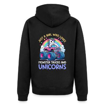 Monster Truck Einhorn Geburtstagsfeier Mädchen - Unisex Premium Bio Zip Hoodie - Schwarz - Hinten - Nico (187cm)