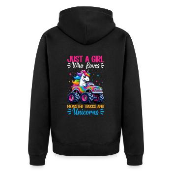 Monster Truck Einhorn Geburtstagsfeier Mädchen - Unisex Premium Bio Zip Hoodie - Schwarz - Hinten - Nico (187cm)