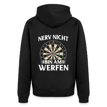 Dart Geschenk Dartboard Dartspieler Bullseye - Unisex Premium Bio Zip Hoodie - Schwarz - Hinten - Nico (187cm)