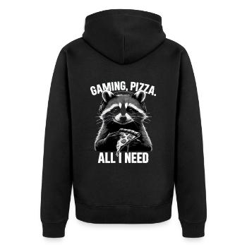 Funny Raccoon Gaming Pizza Gamer Gamer Gaming - Unisex Premium Organic Zip Hoodie - black - Back - Nico (187cm)