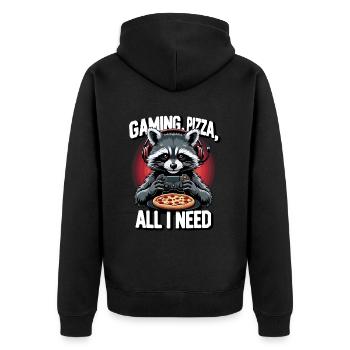 Funny Raccoon Gaming Pizza Gamer Gamer Gaming - Unisex Premium Organic Zip Hoodie - black - Back - Nico (187cm)