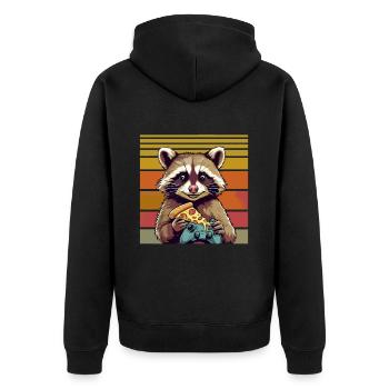 Funny Raccoon Gaming Pizza Gamer Gamer Gaming - Unisex Premium Organic Zip Hoodie - black - Back - Nico (187cm)