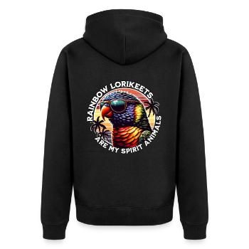 Funny rainbow lorikeet sayings - Unisex Premium Organic Zip Hoodie - black - Back - Nico (187cm)