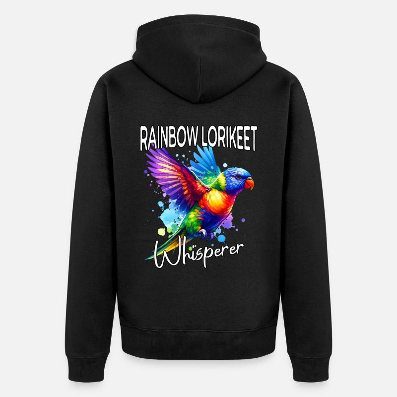 Regenbogenlori Flüsterer - Unisex Premium Bio Zip Hoodie - Schwarz