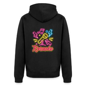 Karaoke Mikrofon Musiknoten Blitz - Unisex Premium Bio Zip Hoodie - Schwarz - Hinten - Nico (187cm)
