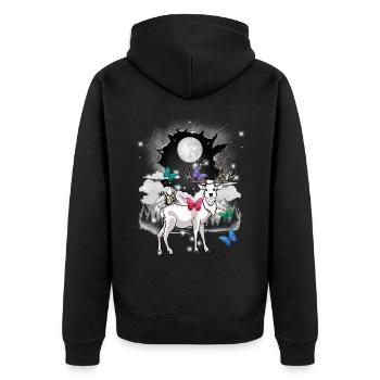 mystical deer deer roebuck full moon nature - Unisex Premium Organic Zip Hoodie - black - Back - Nico (187cm)