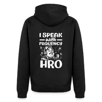 Stolzer Amateurfunk-betreiber - Unisex Premium Bio Zip Hoodie - Schwarz - Hinten - Nico (187cm)