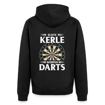 Dart Geschenk Dartboard Dartspieler Bullseye - Unisex Premium Bio Zip Hoodie - Schwarz - Hinten - Nico (187cm)