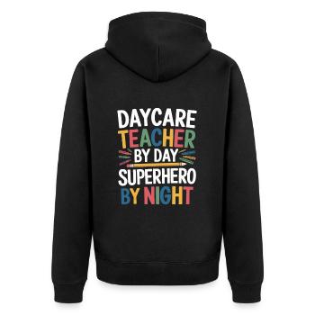 Erzieherin Kindergärtnerin Tagesmutter - Unisex Premium Bio Zip Hoodie - Schwarz - Hinten - Nico (187cm)