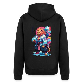 Samouraï Lion Esthétique Vaporwave Style Japon Art - Veste à capuche bio Premium Unisexe - noir - Dos - Nico (187cm)
