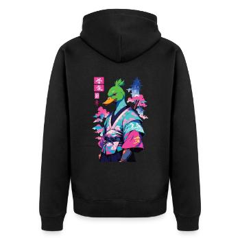 Samurai Duck in Aesthetic Vaporwave Style - Unisex Premium Organic Zip Hoodie - black - Back - Nico (187cm)