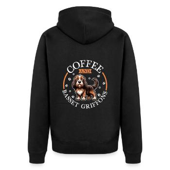 Kaffee und Grand Basset Griffon Vendéen - Unisex Premium Bio Zip Hoodie - Schwarz - Hinten - Nico (187cm)