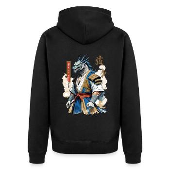 Dragon Samurai Vintage Ukiyo-e Style - Unisex Premium Organic Zip Hoodie - black - Back - Nico (187cm)