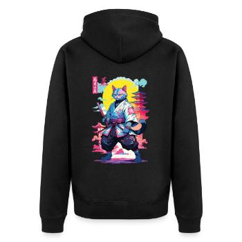 Conception esthétique Samurai Cat Vaporwave - Veste à capuche bio Premium Unisexe - noir - Dos - Nico (187cm)