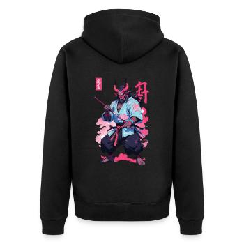 Samouraï Oni Yokai Esthétique Style Vaporwave - Veste à capuche bio Premium Unisexe - noir - Dos - Nico (187cm)