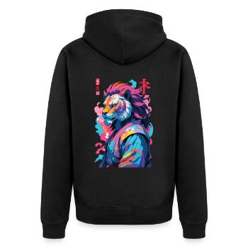 Samouraï Lion Esthétique Style Vaporwave - Veste à capuche bio Premium Unisexe - noir - Dos - Nico (187cm)