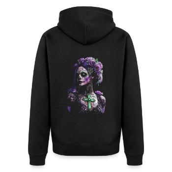 Mystical Catrina with Cross for Dia de los Muertos - Unisex Premium Organic Zip Hoodie - black - Back - Nico (187cm)