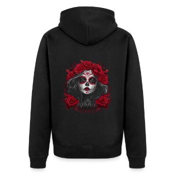 Elegant Catrina - Red Roses Dia de los Muertos - Unisex Premium Organic Zip Hoodie - black - Back - Nico (187cm)
