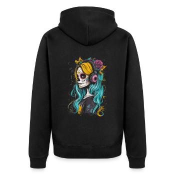 Catrina, mélomane pour Dia de los Muertos - Veste à capuche bio Premium Unisexe - noir - Dos - Nico (187cm)