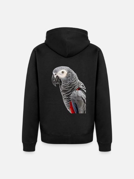 African Grey - Unisex Premium Organic Zip Hoodie - black