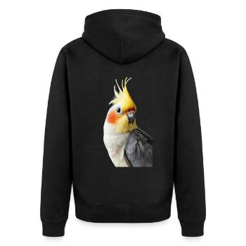 Nymphensittich - Unisex Premium Bio Zip Hoodie - Schwarz - Hinten - Nico (187cm)