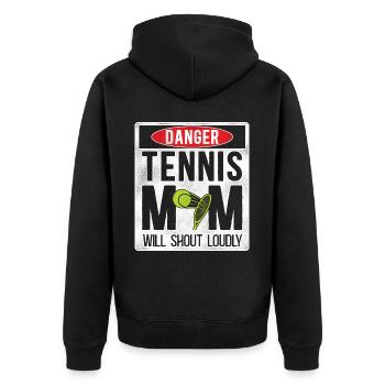 Funny Tennis Player Racket Danger - Unisex Premium Bio Zip Hoodie - Schwarz - Hinten - Nico (187cm)