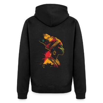 Farbenfrohes Heritage Black History Month Profil - Unisex Premium Bio Zip Hoodie - Schwarz - Hinten - Nico (187cm)