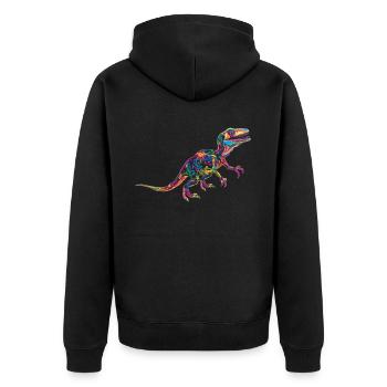 Velociraptor Dinosaurier Popart - Unisex Premium Bio Zip Hoodie - Schwarz - Hinten - Nico (187cm)