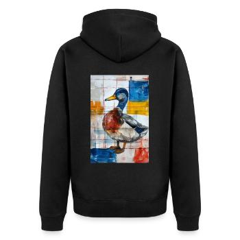 Ente - Unisex Premium Bio Zip Hoodie - Schwarz - Hinten - Nico (187cm)