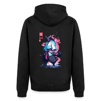 Samouraï Oni Yokai Esthétique Style Vaporwave - Veste à capuche bio Premium Unisexe - noir - Dos - Nico (187cm)