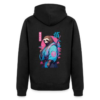 Samurai Sloth Aesthetic Vaporwave Style - Unisex Premium Organic Zip Hoodie - black - Back - Nico (187cm)