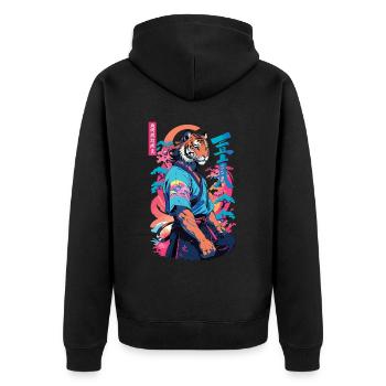 Tiger Yokai Vaporwave Aesthetic Samurai Art - Unisex Premium Organic Zip Hoodie - black - Back - Nico (187cm)
