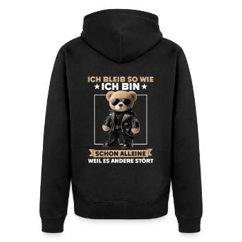 Ich Bleibe So Wie Ich Bin Lustig Teddy Bear - Unisex Premium Bio Zip Hoodie - Schwarz - Hinten - Nico (187cm)