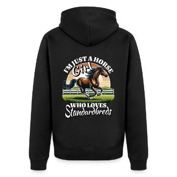 Ich Liebe Traber Spruch - Unisex Premium Bio Zip Hoodie - Schwarz - Hinten - Nico (187cm)