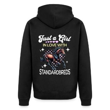 Traber Mädchen Standardbred - Unisex Premium Bio Zip Hoodie - Schwarz - Hinten - Nico (187cm)