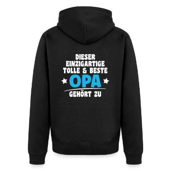 Dieser tolle Opa gehört zu Wunschname - Unisex Premium Bio Zip Hoodie - Schwarz - Hinten - Nico (187cm)