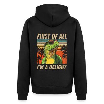 Retro Iguana Sunset Funny Sarcastic Design - Unisex Premium Organic Zip Hoodie - black - Back - Nico (187cm)