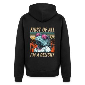 Fun Iguana Design - Tropical Retro Vibes - Unisex Premium Organic Zip Hoodie - black - Back - Nico (187cm)