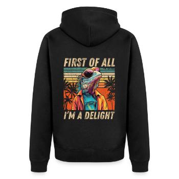 Sarkastisches Iguana - Vintage Sunset Style - Unisex Premium Bio Zip Hoodie - Schwarz - Hinten - Nico (187cm)