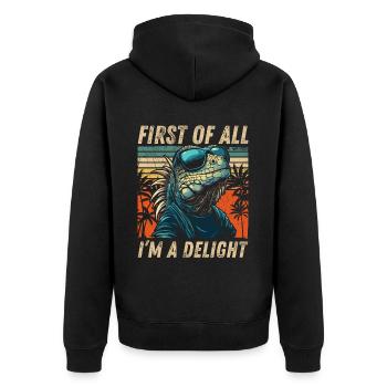 Vintage Iguana - Hoodie Sunset Look - Unisex Premium Bio Zip Hoodie - Schwarz - Hinten - Nico (187cm)