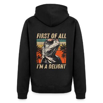 Vintage Iguana Sunset - Cool Animal Design - Unisex Premium Organic Zip Hoodie - black - Back - Nico (187cm)