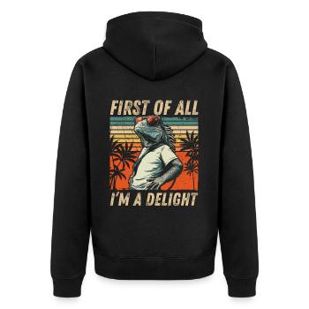 Naughty Iguana - Tropical Sunset Style - Unisex Premium Organic Zip Hoodie - black - Back - Nico (187cm)