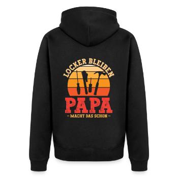 Papa macht das schon - Unisex Premium Bio Zip Hoodie - Schwarz - Hinten - Nico (187cm)