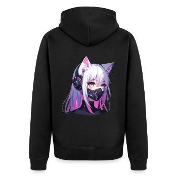 Japanische Manga Anime Ästhetik Cyberpunk Techwear - Unisex Premium Bio Zip Hoodie - Schwarz - Hinten - Nico (187cm)